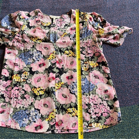Rebecca Taylor Floral 100% Silk Short Sleeved Blouse - Size 4 - Picture 5 of 7